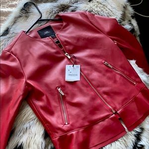 Zara Faux Red Leather Moto Jacket